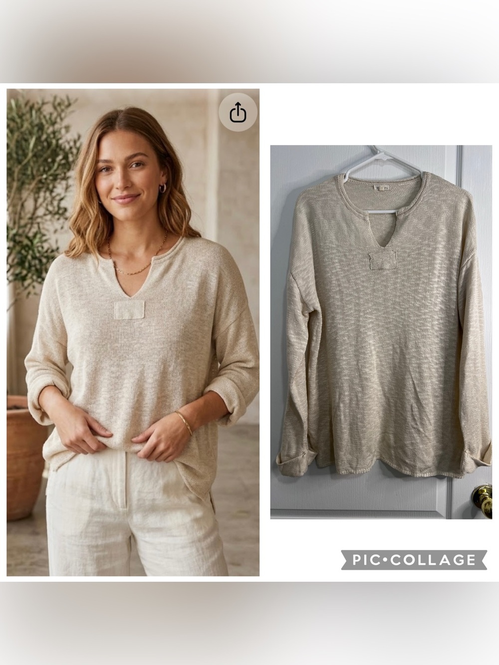 JODIFL Women's Notch Neck Lightweight Sweater in Beige size M